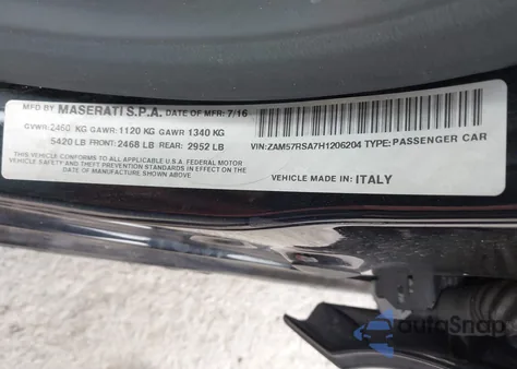 2017 Maserati Ghibli S из США, поврежденный, VIN ZAM57RSA7H1206204